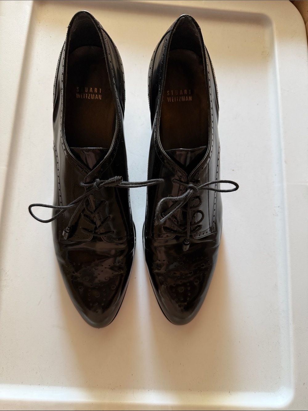 Stuart Weitzman Black Patent Leather Oxford Brogues